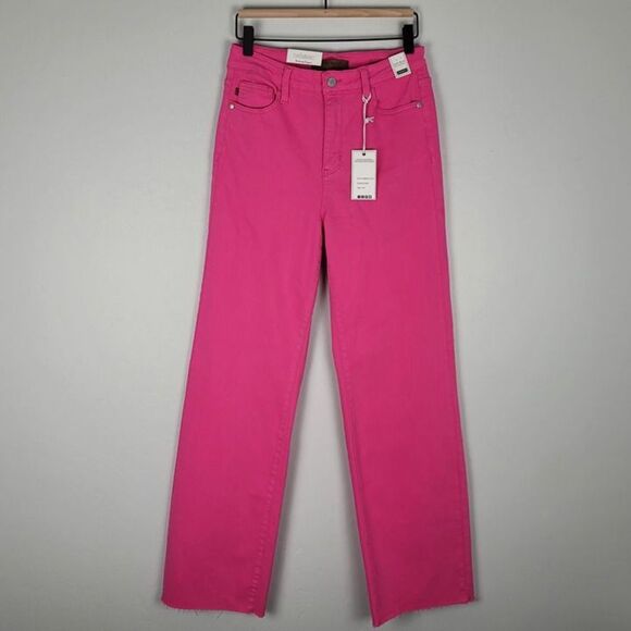 Judy Blue 90's Straight Leg Jeans High Waist Garment Dyed Hot Pink Size 7/28 NWT - Picture 2 of 12